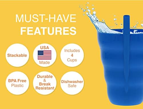 מוצרי בית חץ לוגמים כוס עם קש מובנה, 10oz, 4pk - כוסות קש ללא BPA לילדים נהדרים לשימוש יומיומי - תוצרת