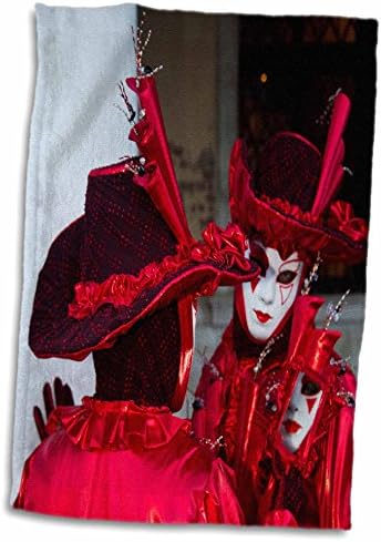 3drose ונציה, איטליה. משתתף קרנבל לובש מסכה אדומה ותלבושת - מגבות