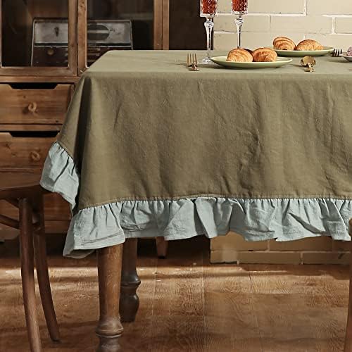 ירוק מלבן מפת שולחן עם ראפלס כותנה פשתן בציר בית חווה שולחן כיסוי למסיבה מטבח חג אוכל חדר דקור 55 איקס 87
