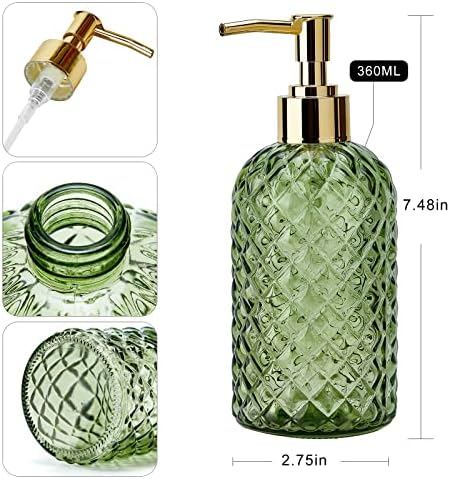 מתקן סבון זכוכית איוואי עם 2 משאבות זהב, 12 גרם סבון כלים ירוק/סבון יד/סבון כביסה/דבש/מתקן סירופ/קרם