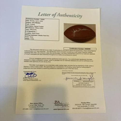 ג'ון מאדן חתם על חתימה רשמית וילסון NFL משחק כדורגל JSA COA - כדורגל חתימה