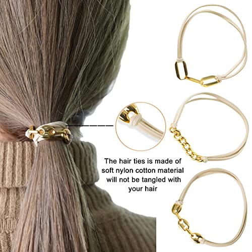 צמיד שיער קשרי עם זהב ובז ' אלסטי, 2 ב 1 אלסטי לא קמט שיער קשרי, קוקו צמיד שיער קשרי עבור נשים,