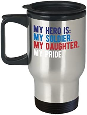 אמא גאה אמא ​​אבא מתנה בת חייל גיבור צבא כוס צבא דגל אמריקאי ספל נסיעות קפה 14oz