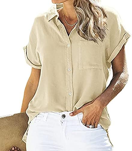 חולצות לנשים מקרית רופף, נשים של מוצק כפתור למטה חולצות קצר שרוול חולצה או צוואר חולצות מתגנדר מזדמן