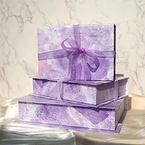 רויאל וויל קופסאות מתנה סגולות סט של 3 קופסאות מתנה דקורטיביות מתנה לחתונה מתנות שושבינה לבנדר קופסאות
