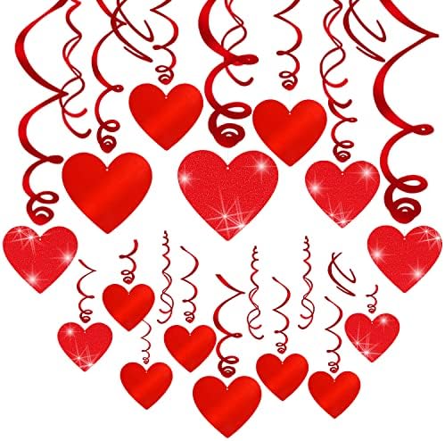 30 יח 'קישוטי לב נצנצים אדומים, קישוטים מערבבים יום האהבה קישוטי תלייה אהבה מערבולת לב לקישוטים למסיבות