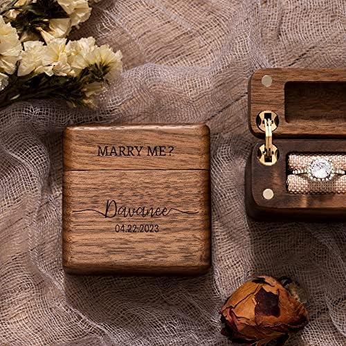 קופסת טבעת עץ הפוך פרימיום, ארגז טבעת אירוסין חרוט, נושא טבעת נישואין, ארגז טבעת יחיד, מחזיק טבעת בהתאמה