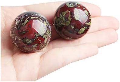 Acxico 2PCS דרקון טבעי אבן דם קוורץ כדור כדור קריסטל רייקי ריפוי 30 ממ+