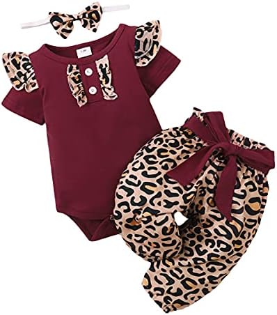 Yvowming יילוד בגדי תינוקות תינוקת תינוקת פרוע רומפר + מכנסיים + סרט 3 PCS תלבושות סט
