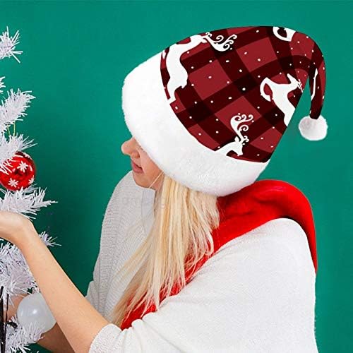 חג המולד סנטה כובע, לבן איילים באפלו משובץ חג המולד חג כובע למבוגרים, יוניסקס נוחות חג המולד כובעי לשנה חדשה