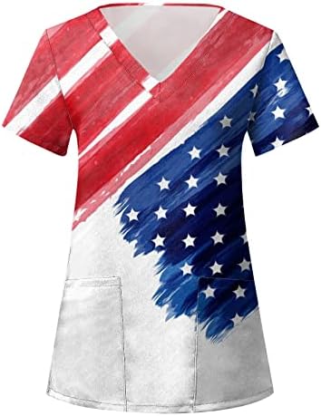 דגל אמריקה של Viyabling 4 ביולי של שרוול נפיחות קפלים לנשים חולצות צוואר חולצות צוואר חולצות מזדמנים