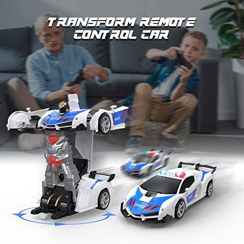 שלט רחוק מכוניות טרנספורמציה של מכוניות RC רובוט לילדים 1:18 בקנה מידה צעצוע עיוות משטרתי עם כפתור
