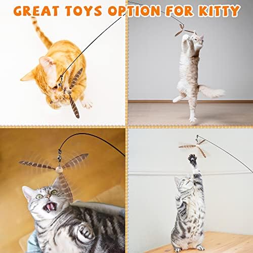 חתול שרביט צעצועים, אינטראקטיבי חתול צעצועים עם 3 נוצה מילוי, 29 גמיש פלדת חוט, חסון עץ ידית & מגבר; פעמון