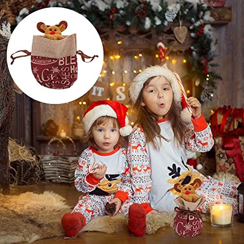 שקיות מתנה של ממתקים Veemoon שקיות ממתקים יוטה לחג המולד שקיות מתנה שקיות ביסקוויט שקיות צבי חמוד דפוס פינוק