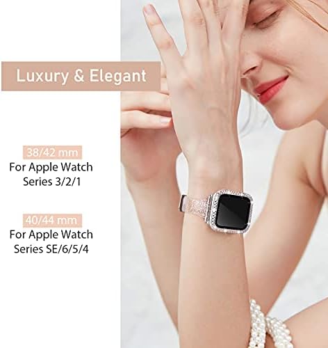 Airspo תואם לפס שעון Apple 38 ממ 40 ממ 42 ממ 44 ממ עם מארז מגן מסך, תכשיטים לנשים בלינג יהלום מקרה