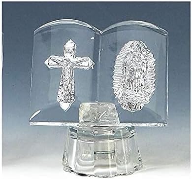 תנך זכוכית קריסטל מואר עם צליבת ישו ואייקון המרים הבתולה הראשון לטובת 3 אינץ ' - סט של 6 אייקונים
