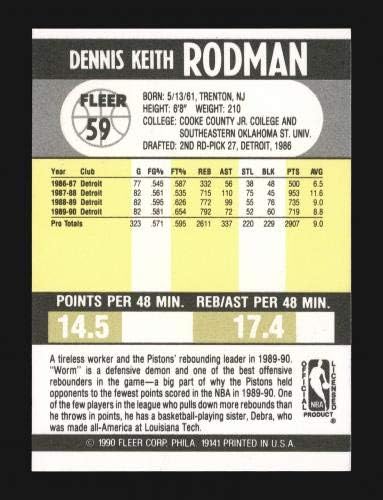 דניס רודמן חתימה משנת 1990-91 כרטיס Fleer 59 דטרויט פיסטונס מלאי 190466 - כרטיסי חתימה בכדורסל