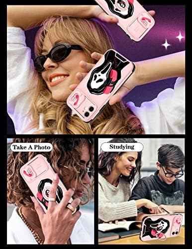 GOOCRUX (2in1 לאייפון 12 שלד גולגולת נערות נערות בנות חמודות טלפון ורוד חמוד מגניב עיצוב גותי מצחיק
