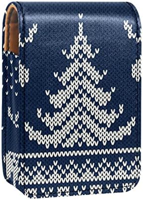 כחול חג המולד סריגה דפוס שפתון מקרה עם מראה עבור ארנק מיני שפתון מחזיק ארגונית תיק נסיעות קוסמטי פאוץ, 9.