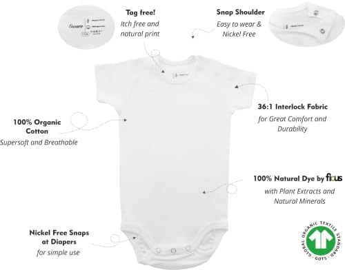בגדי גוף לתינוקות כותנה אורגניים, שרוול קצר טבעי שרוול קצר, ילדת מתנה שזה עתה נולד