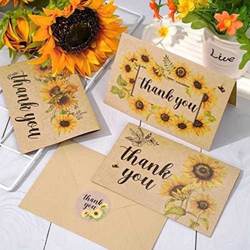 AnyDesign 36 חבילה חמניות קראפט כרטיסי תודה