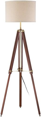 פוסיני אירו עיצוב מודד מודרני חצובה סגנון רצפת מנורת מתכוונן גובה 57.5 גבוה דובדבן עץ עתיק פליז בז' פשתן תוף