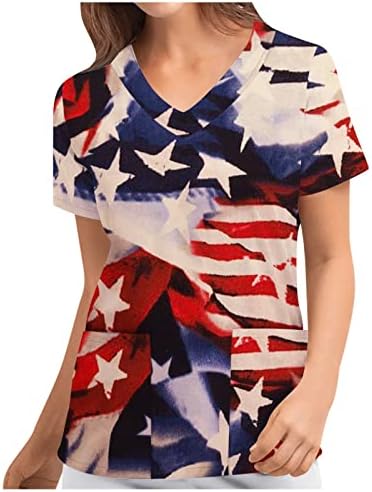יום העצמאות צמרות עבודה נשים דגל אמריקאי חולצות כוכבות פסים שרוול קצר נ 'צוואר 4 יולי טי כיס טי