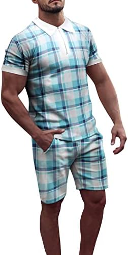 מכנסיים קצרים של חולצת פולו לגברים, קיץ 2 חלקים תלבושת ספורט ספורט ספורט חליפה אתלטית מזדמנת חולצת טיז גולף מכנסיים