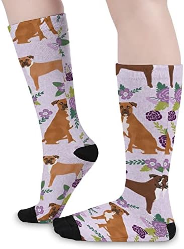 בוקסר מקסים כלב מחמד וחיות פרחים מודפסים גרביים תואמים גרביים אתלטי ברך גבוהה לנשים גברים