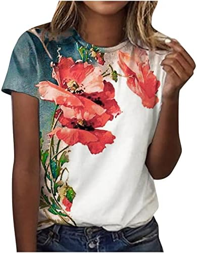 בנות צוואר צוות כותנה פרחוני גרפי מזדמן חולצה חולצה לנשים קיץ סתיו 1 1