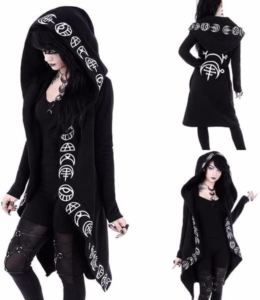 בגדים גותיים דורטומה לנשים בתוספת קפוצ'ונים בגודל Y2K צמרות שרוול ארוך טוניקה טוניקה שמש שחורה וירח גרפיקה סווטשירטים