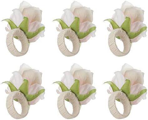 טבעות מפיות סט של 6, מחזיקי טבעת מפית של פרחי ורדים מלאכותיים למפיות נייר מפיות מפיות לחתונה ארוחת