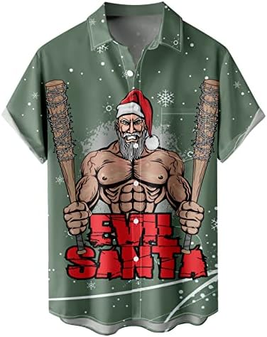 כפתור גברים לחג המולד של ZDDO למטה חולצות שרוול קצר, חג המולד מצחיק סנטה קלאוס הדפס באולינג חולצה מעצבת חולצות