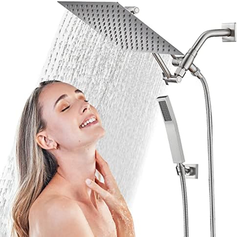 Kebao 10 אינץ 'כל ראש מקלחת הגשם המתכת עם ריסוס כף יד, משולבת ראש מקלחת כפול בלחץ גבוה, כולל הסטה 3-כיוונית,