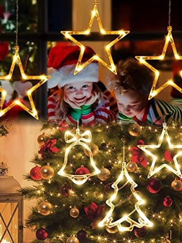 6 חתיכות חלון אורות קישוטי חג המולד מואר סימן חם לבן סוללה מופעל רקע צללית מחרוזת אורות עם יניקה