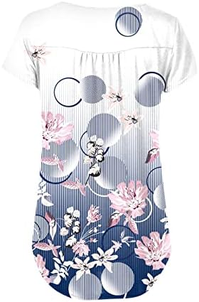 Jielayou Womens Top Floral Printed כפתור למעלה חולצות T שרוולים קצרים Henley V-Neck חולצות רופפות חולצות קל משקל