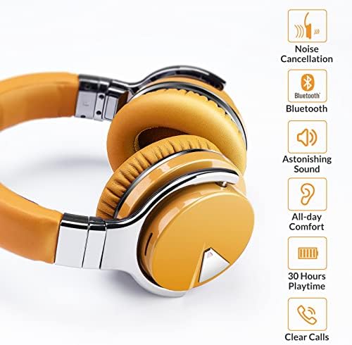 Silensys E7 ביטול רעש פעיל, אוזניות Bluetooth עם מיקרופון עמוק באס אלחוטי, מעל אוזן, משטח אוזניים חלבוני
