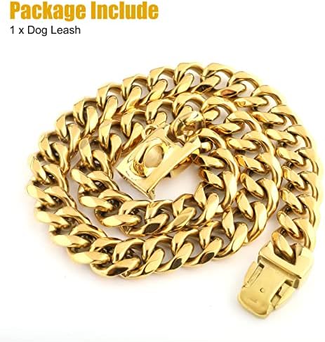 19 ממ 12 אינץ 'צווארון כלב זהב שרשרת צווארון חיות מחמד עם מנעול חזק קישורי מתכת נירוסטה צווארון אימונים