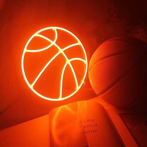 שלט ניאון של כדורסל, 11.8 × 11.8 אינץ 'LED LED שלטי ניאון אסתטיקה עיצוב חדר, Baskerball כתמים אורות ניאון