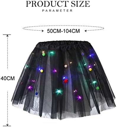 חצאית טוטו של Reetan LED מדליקה חצאיות בשכבות עם תלבושת תלת -מימדית של כדורי פאף פום פום לנשים ולבנות