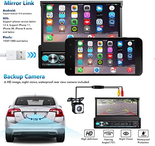 סטריאו של Carthere Single DIN עם Carplay ו- Android Auto, סטריאו מכונית Bluetooth עם מצלמת גיבוי