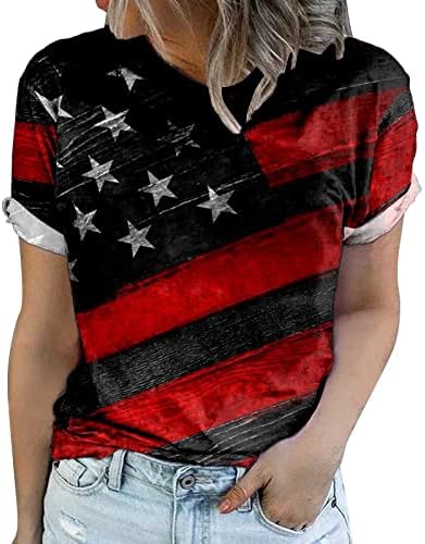 צמרות מזדמנים של נשים דגל אמריקאי חולצת טריקו שרוול קצר צוואר עגול טייז ארהב