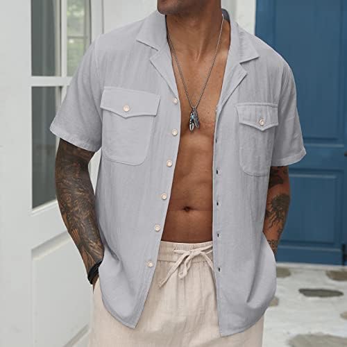 חולצות פשתן קובניות קובניות של גברים קובניות כפתור שרוול קצר מזדמן למטה חולצות קיץ חוף עם כיס