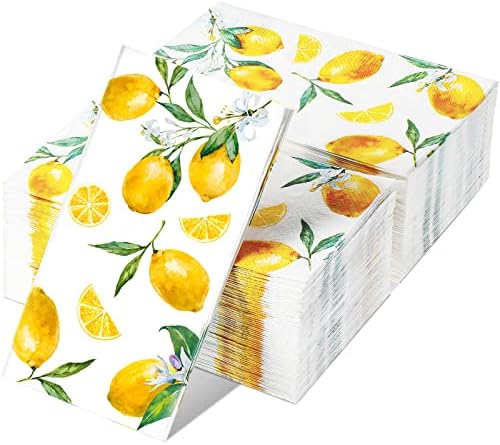 120 חתיכות לימון מפיות 3 רובדי חד פעמי לימון נייר צהוב הדר פירות לימונים אורח מגבות לימון קוקטייל יד נייר מפיות