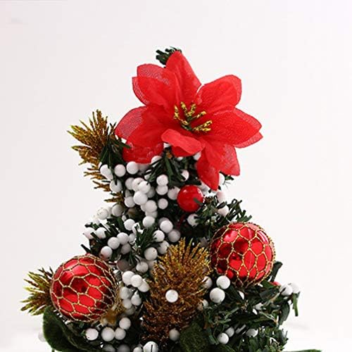 Wakauto מיני חג המולד עץ חג המולד עם פירות יער כותנה שולחן עבודה מלאכותי עץ עץ עץ אורן מחט סיסל שלג