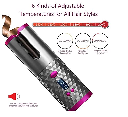 KLICK & TEL CURLER שיער אלחוטי עם תצוגת LCD סוללה וטיימר 5200mAh, 6 מצבי טמפרטורה מתכווננים של מסלולי שיער