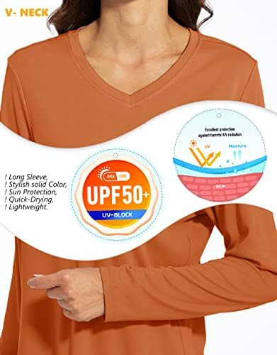 TACVASEN's UPF 50+ הגנת שמש V צוואר צוואר שרוול ארוך