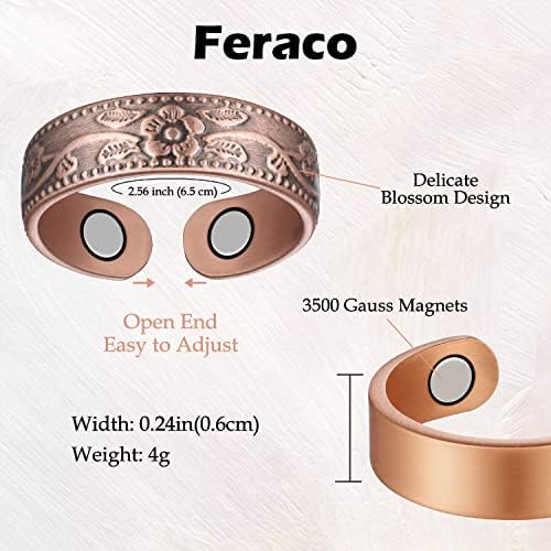 Feraco 2 PCS לימפה גמילה צמיד נחושת מגנטית לנשים גברים ושני מחשב אישי טבעת מגנטית דלקת מפרקים
