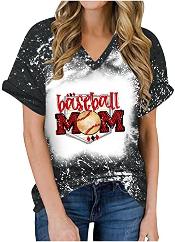 חולצות מולבנות בקיץ לנשים בייסבול אמא טי טי מזדמן שרוול קצר שרוול V צוואר חולצה חולצה