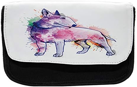 מארז עיפרון של שור טרייר משוחרר, התזות כלבים, תיק עיפרון עט בד עם רוכסן כפול, 8.5 x 5.5, רב צבעוני